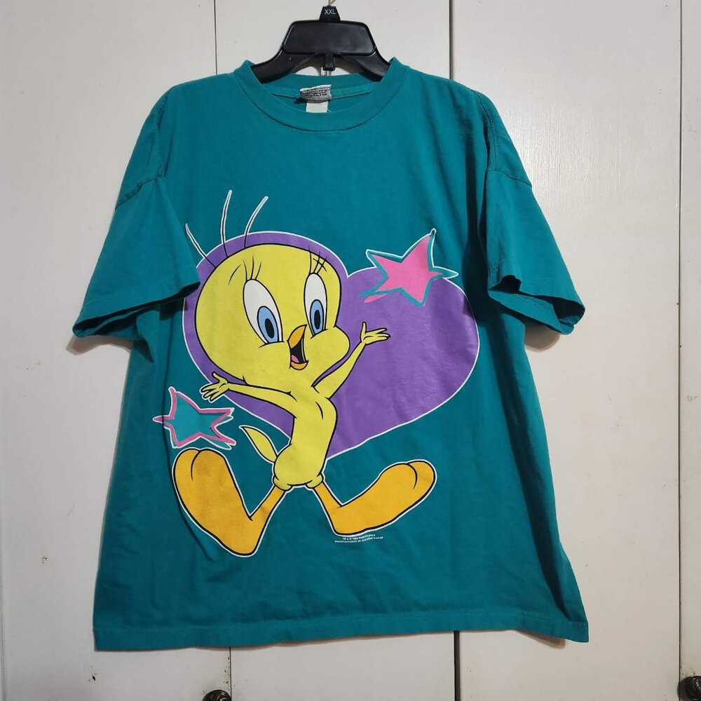Vintage 1996 Tweety Bird Looney Tunes T Shirt XL Sun Sportswear Warner Bros Teal